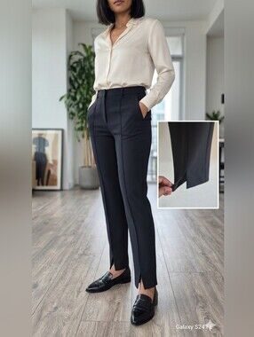 St. John Caviar Black Tailored Career Pants Size 10 USA